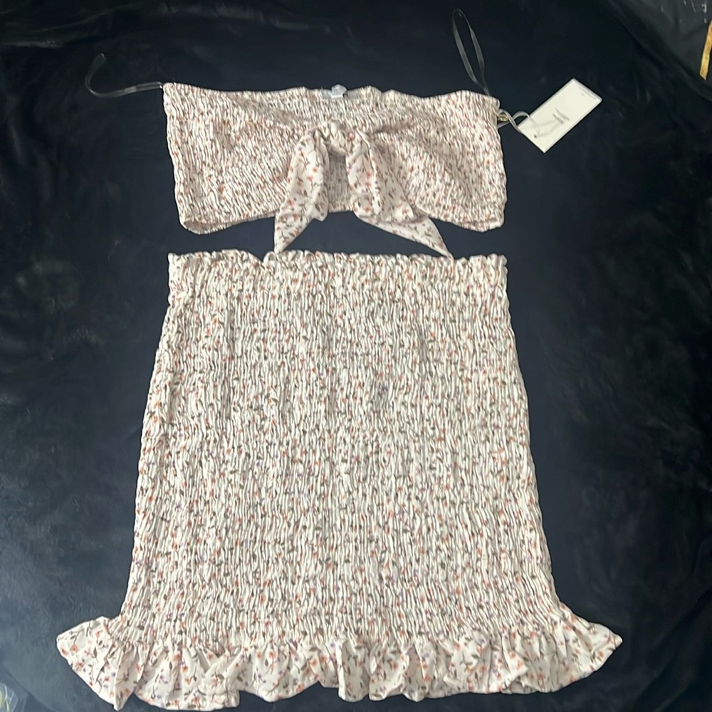 Two piece crop top and scrunch skirt set